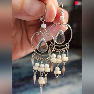 White & Clear Beaded Dangle Earrings